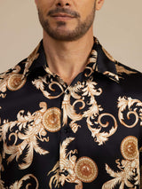 [Dragon Noir] SilkSilky-FR Long Sleeve Lapel Collar Homme Chemise 006