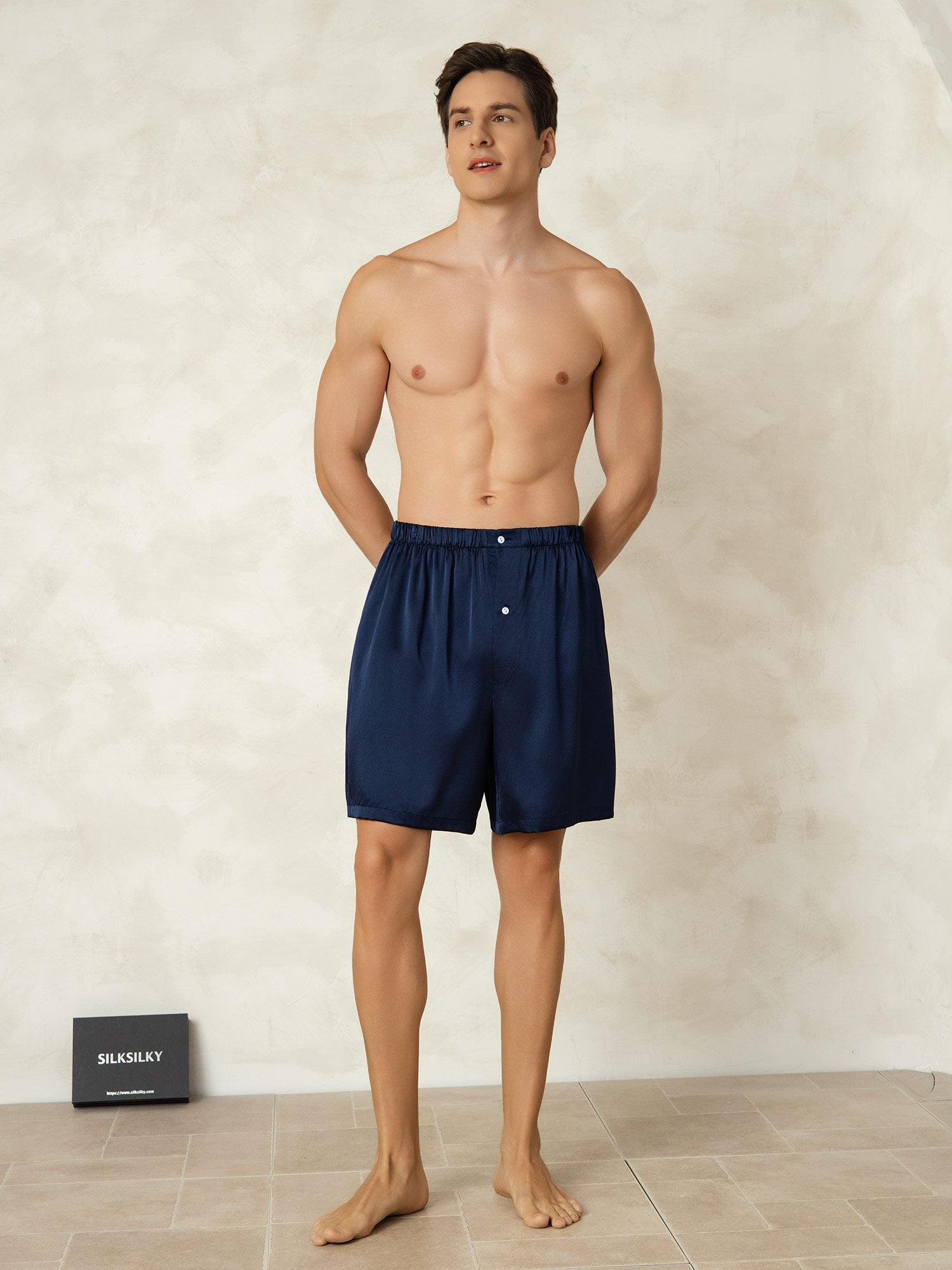 [BleuFoncé] SilkSilky-FR Soie Mens Sleep Bottoms 003