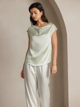 [Vert Clair] SilkSilky-FR Cap Sleeve Cowl Neck Femme T-Shirt 005