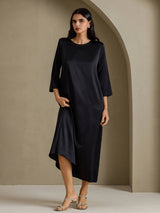 [Noir] SilkSilky-FR 3/4 Sleeve Round Neck Robes 007