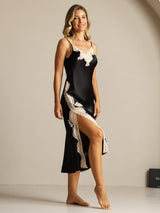[Noir] SilkSilky-FR Sleeveless V Neck Chemises de nuit 007