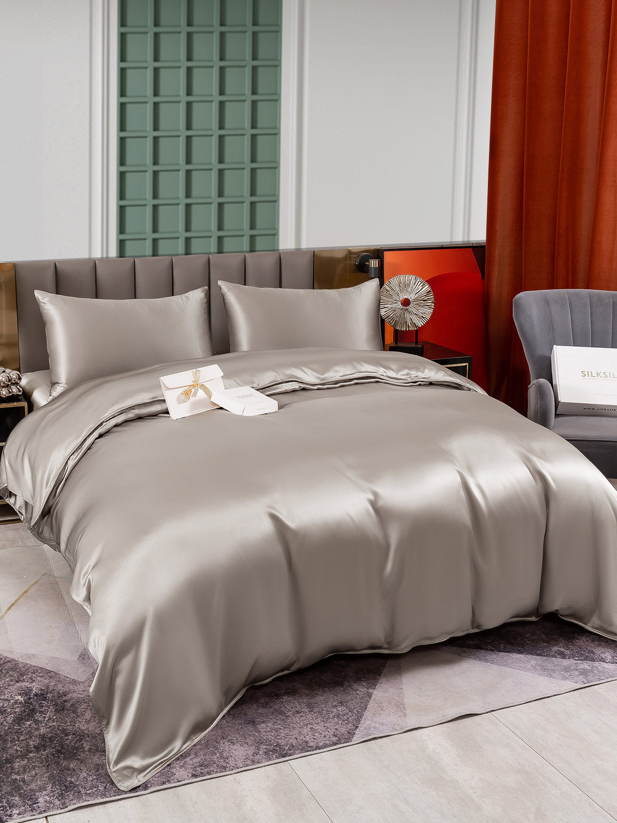 SilkSilky FR 25Momme Pure Soie Bedding Set Gris 003