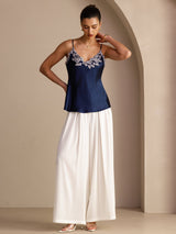 [Bleu Foncé] SilkSilky-FR Sleeveless V Neck Top À Fines Brides 007