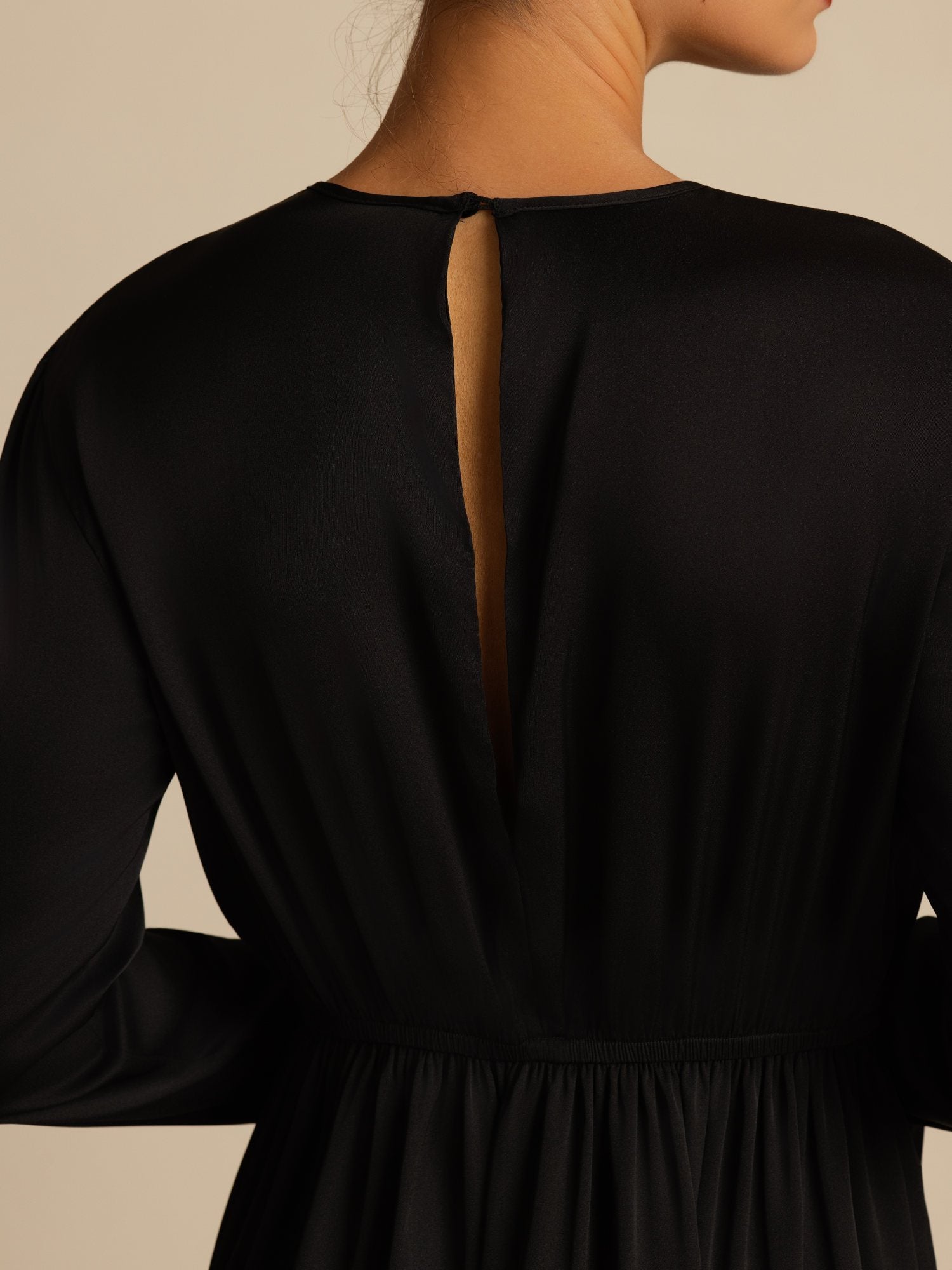 [Noir] SilkSilky-FR 19Momme Soie Manches longues Col Rond Robes 004