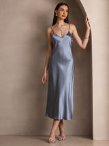 [Bleu Grisâtre] SilkSilky-FR Sleeveless V Neck Robes 001