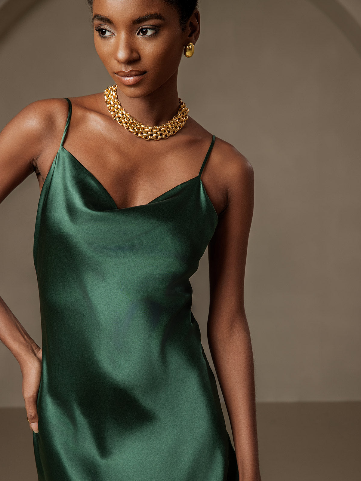 [Vert Foncé] SilkSilky-FR 19Momme Pure Soie Col Bénitier Robes 003