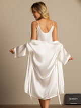 [Blanc] SilkSilky-FR 3/4 Sleeve Scoop Neck Femme Pyjamas 002