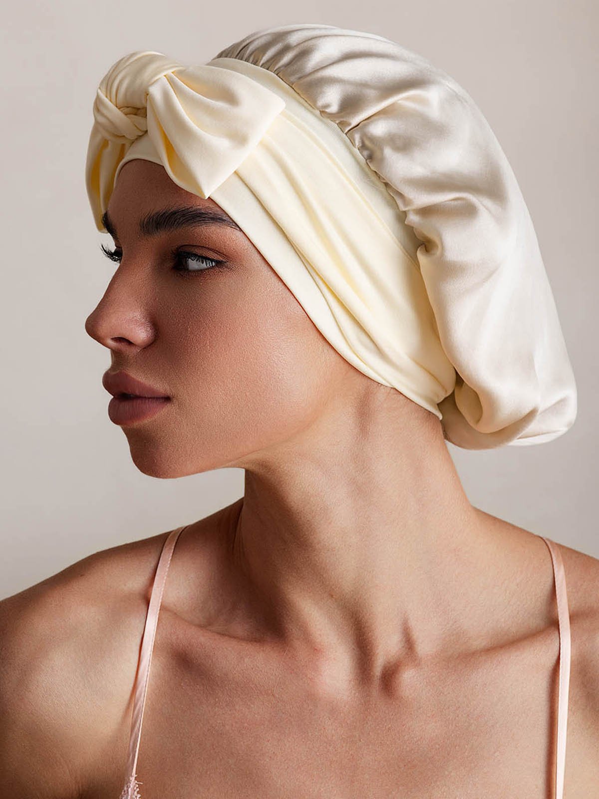 SilkSilky-FR Soie Sleep Cap Beige 002