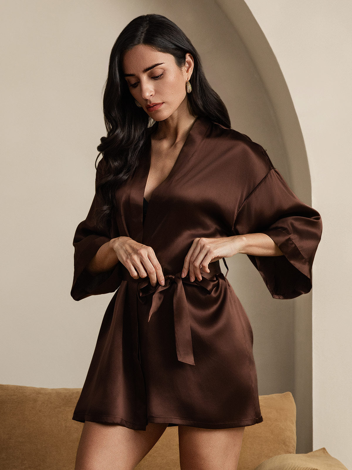 [Café] SilkSilky-FR Pure Soie Womens Robe 005