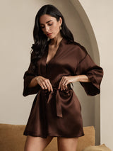 [Café] SilkSilky-FR 3/4 Sleeve Femme Peignoir 005