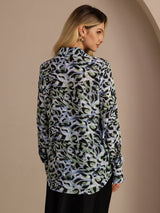 [Léopard Sarcelle] SilkSilky-FR Long Sleeve Lapel Collar Blouse 002