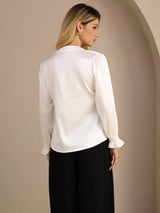 [Blanc] SilkSilky-FR Long Sleeve Blouse 002