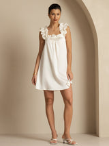 [Blanc] SilkSilky-FR 19Momme Soie Sans manches Col Carré Robes 006