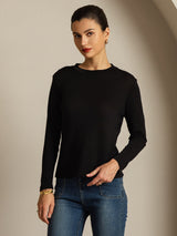 [Noir] SilkSilky-FR Soie Col Rond Femme T-Shirt 008