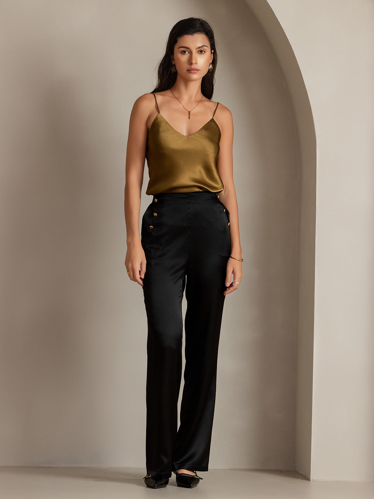 [Noir] SilkSilky-FR 19Momme Soie Womens Pants 005