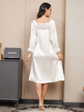 SilkSilky FR Pure Soie Manches longues Nightgown Blanc 002