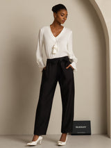[Blanc] SilkSilky-FR Long Sleeve V Neck Blouse 007