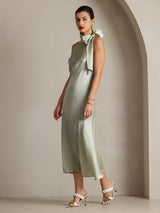 [Vert Clair] SilkSilky-FR Sleeveless Tie Neck Robes 006