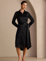 [Noir] SilkSilky-FR Long Sleeve Lapel Collar Robes 007