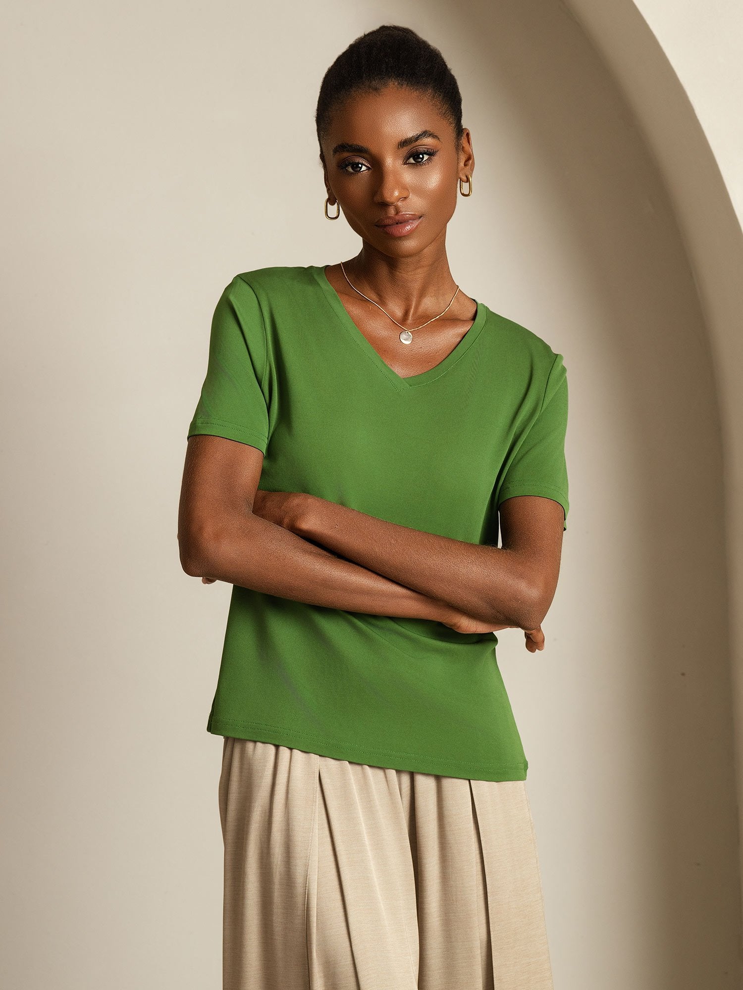 [Vert] SilkSilky-FR Soie Womens T-Shirt 007