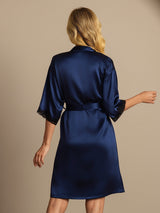 [Bleu Foncé] SilkSilky-FR Manches mi-longues Femme Peignoir 002