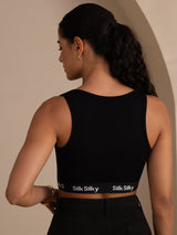 [Noir] SilkSilky-FR Sleeveless Crew Neck Top À Fines Brides 002