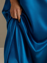 [Bleu Royal] SilkSilky-FR 3/4 Sleeve Round Neck Robes 003