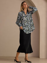 [Léopard Sarcelle] SilkSilky-FR Long Sleeve Lapel Collar Blouse 006