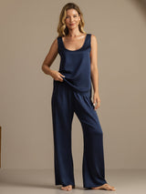 [Bleu Foncé] SilkSilky-FR 19Momme Sans manches Encolure Dégagée Femme Pyjamas 005