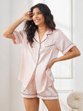 SilkSilky-FR Pure Soie Manches courtes Revers Femme Pyjamas Rose 004