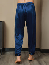 [Bleu Foncé] SilkSilky-FR Pure Soie Mens Sleep Bottoms 008,
