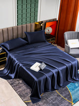 [Bleu Foncé] SilkSilky-FR 25Momme Parure de Lit Soie 003