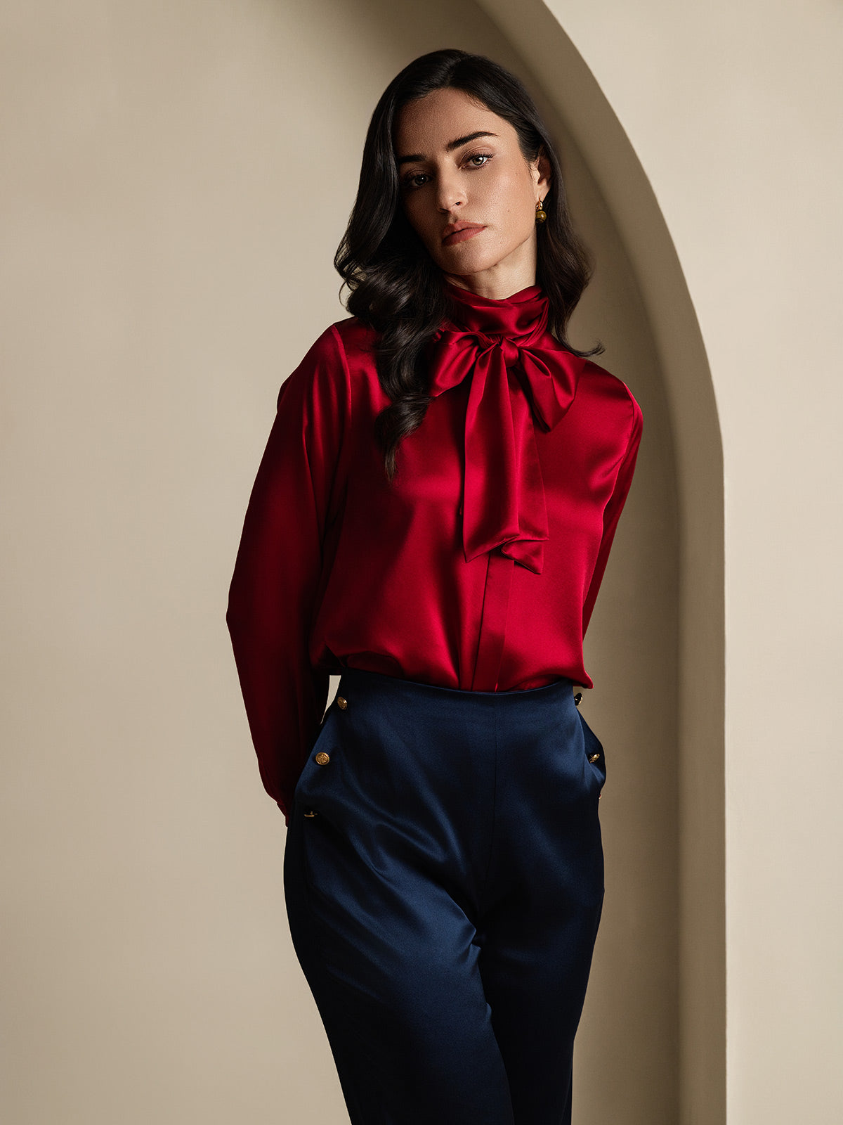 [Bleu Foncé] SilkSilky-FR 19Momme Femme Pantalons 008