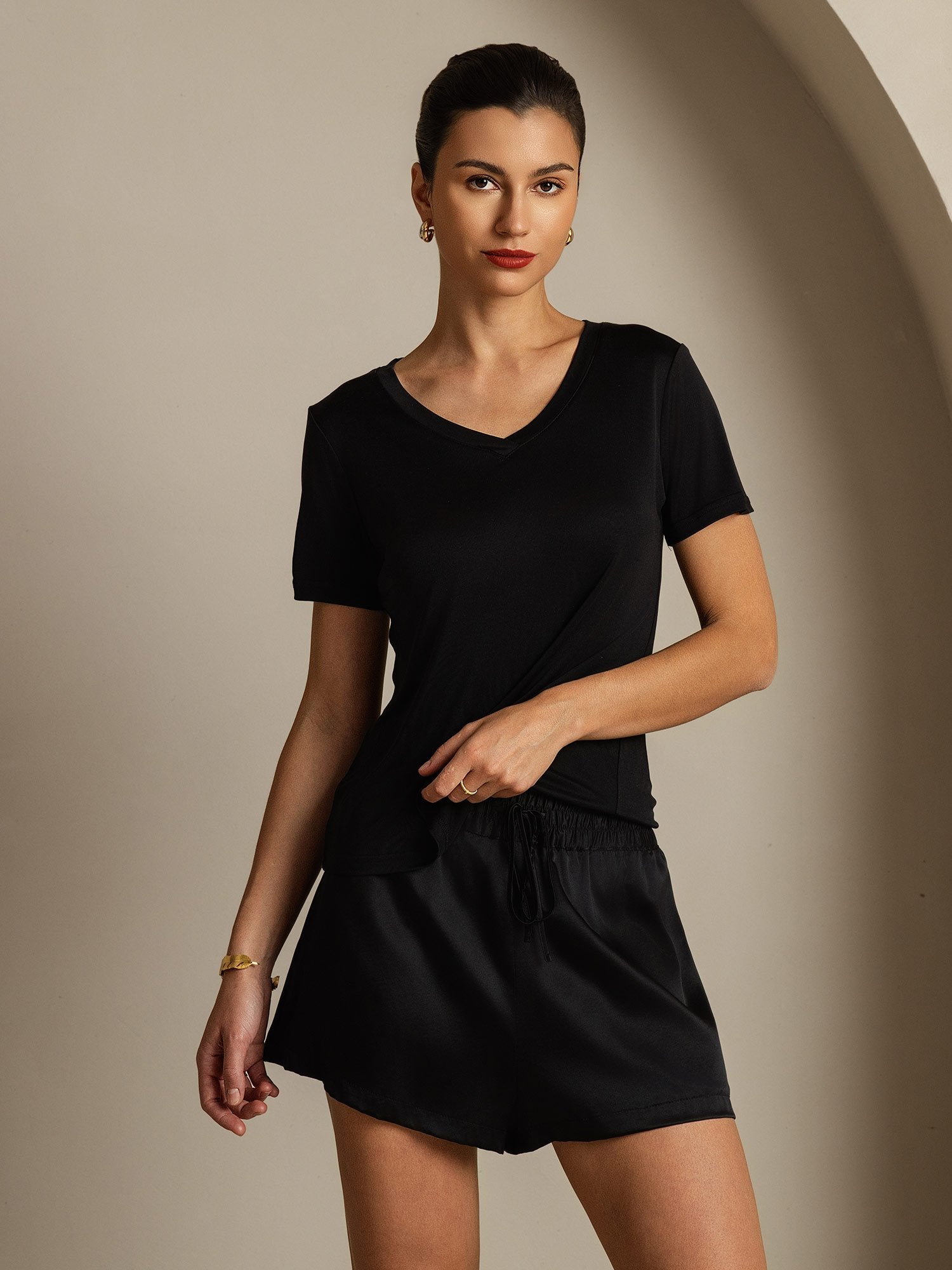 [Noir] SilkSilky-FR Soie Womens T-Shirt 003