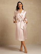 [Rose] SilkSilky-FR Soie Col Chemise Femme Peignoir 001,