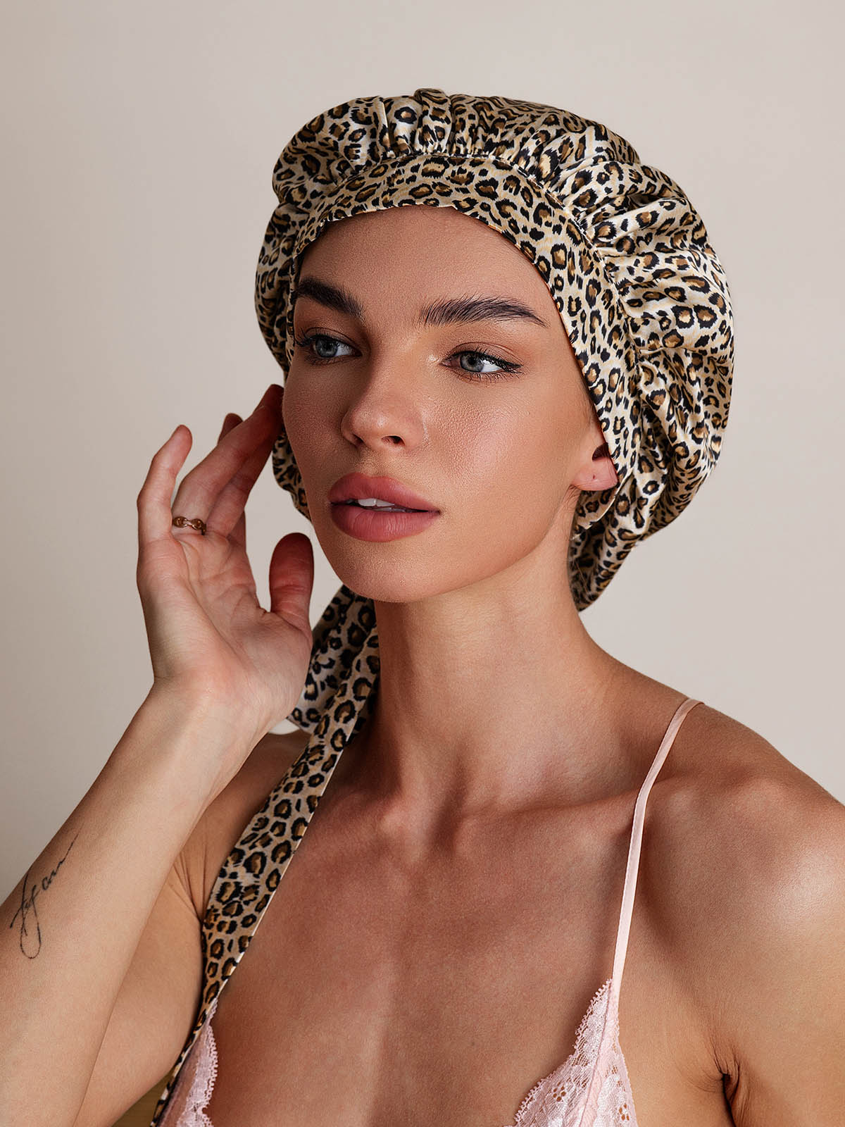 [Leopard] SilkSilky-FR Pure Soie Sleep Cap 002