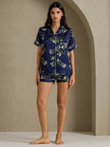 [Lion Bleu Marine] SilkSilky-FR Short Sleeve Notch Collar Femme Pyjamas 007