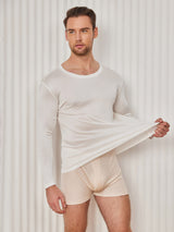 [Blanc] SilkSilky-FR Long Sleeve Round Neck Homme T-Shirt 004