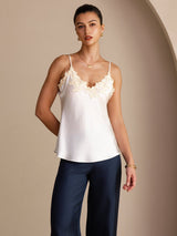 [Blanc] SilkSilky-FR Sleeveless V Neck Top À Fines Brides 003
