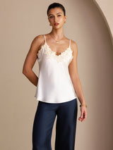 [Blanc] SilkSilky-FR Sleeveless V Neck Top À Fines Brides 003