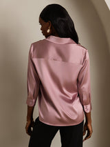 [Mauve Pâle] SilkSilky-FR 19Momme Trois-quart Col à Revers Femme Chemise 002