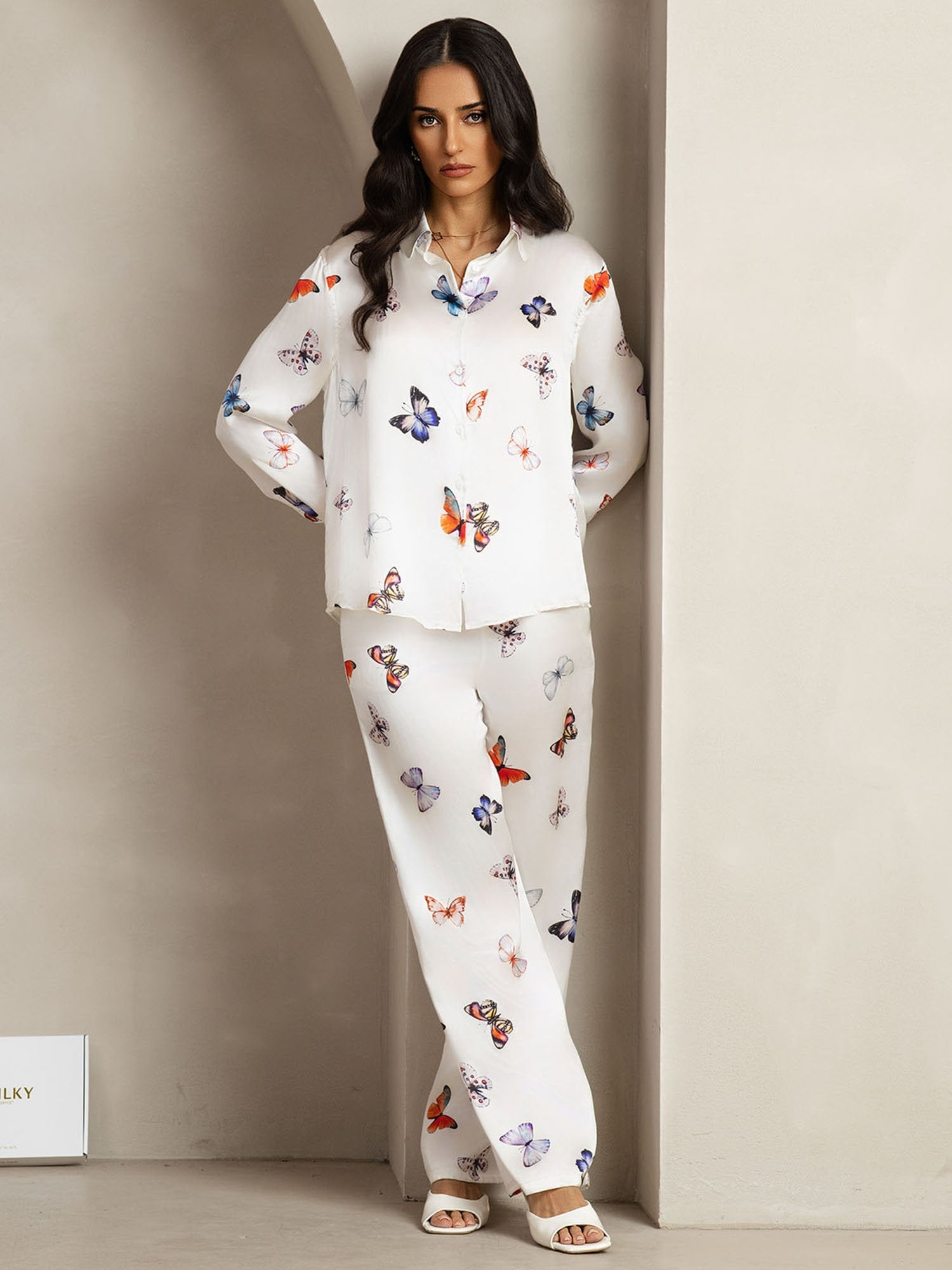 [PapillonBlanc] SilkSilky-FR 19Momme Soie Col Chemise Women''s Outfit Sets 003