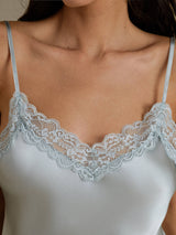 [Bleu Grisâtre] SilkSilky-FR Spaghetti Strap V Neck Top À Fines Brides 004