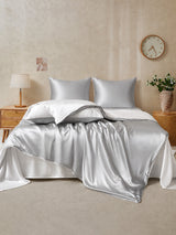 [GrisClair+Blanc] SilkSilky-FR Parure de Lit Soie 002