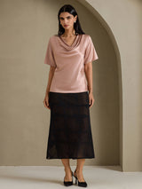 [Toscane] SilkSilky-FR Short Sleeve Cowl Neck Blouse 007