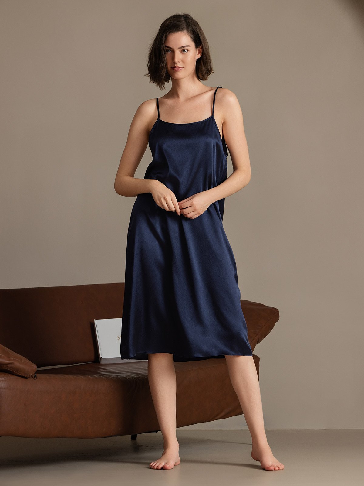 [Bleu Foncé] SilkSilky-FR 19Momme Soie Dress 006