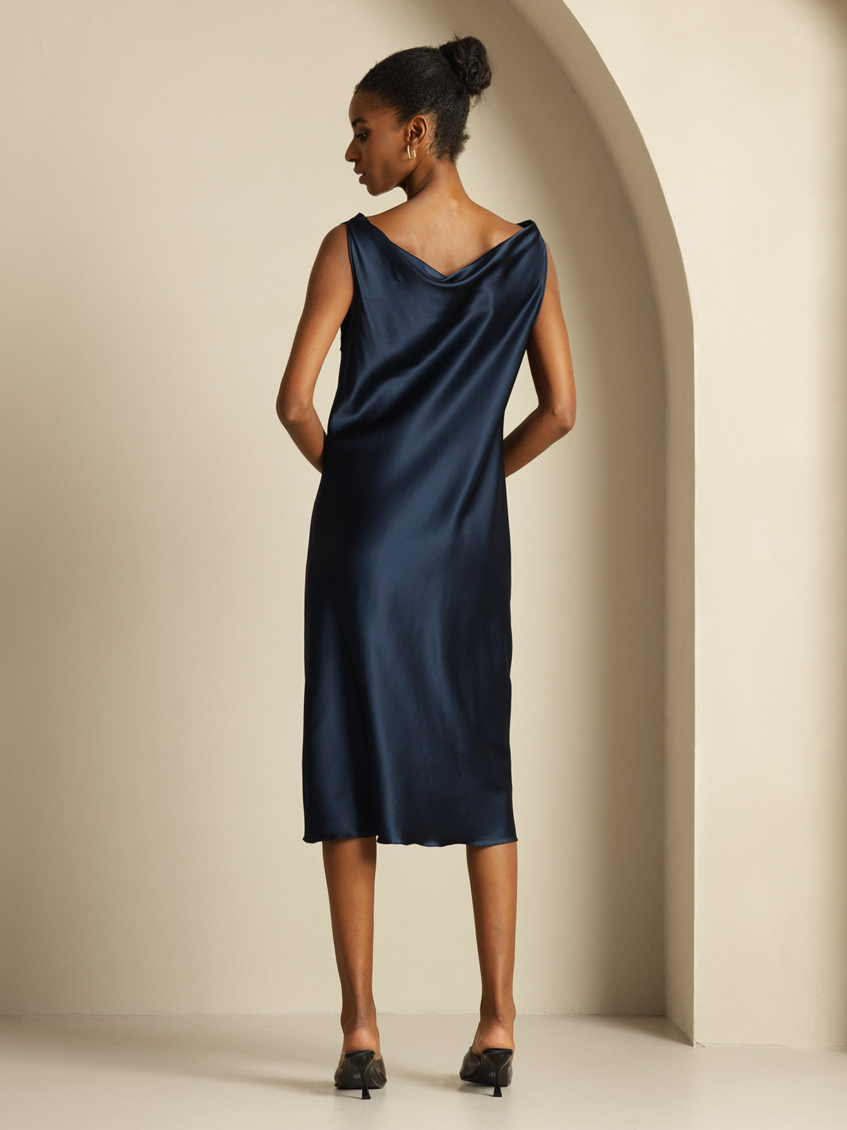 [Bleu Foncé] SilkSilky-FR Sleeveless Cowl Neck Robes 002