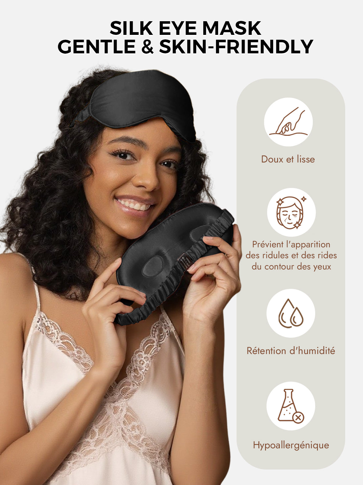 [Noir] SilkSilky-FR Soie Eye Mask 003