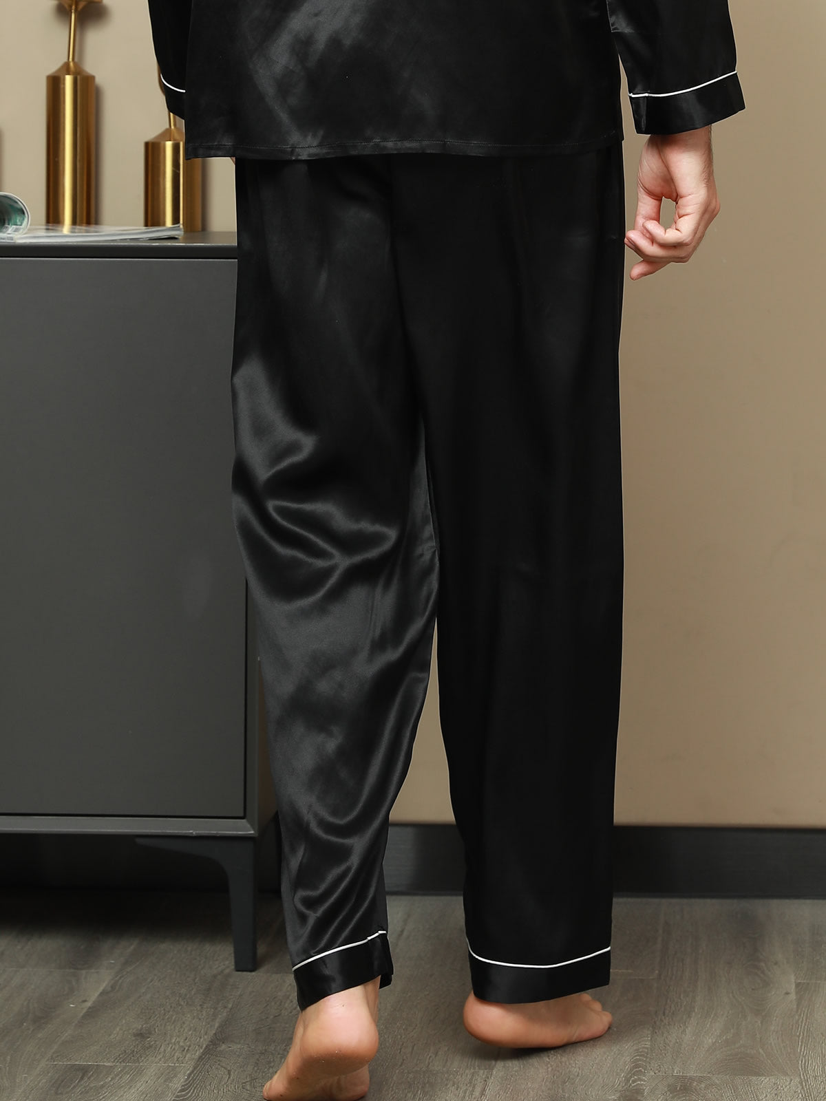 [Noir] SilkSilky-FR Pure Soie Mens Sleep Bottoms 002