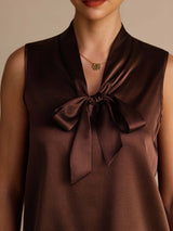 [Chocolat Noir] SilkSilky-FR Sleeveless Tie Neck Top À Fines Brides 004